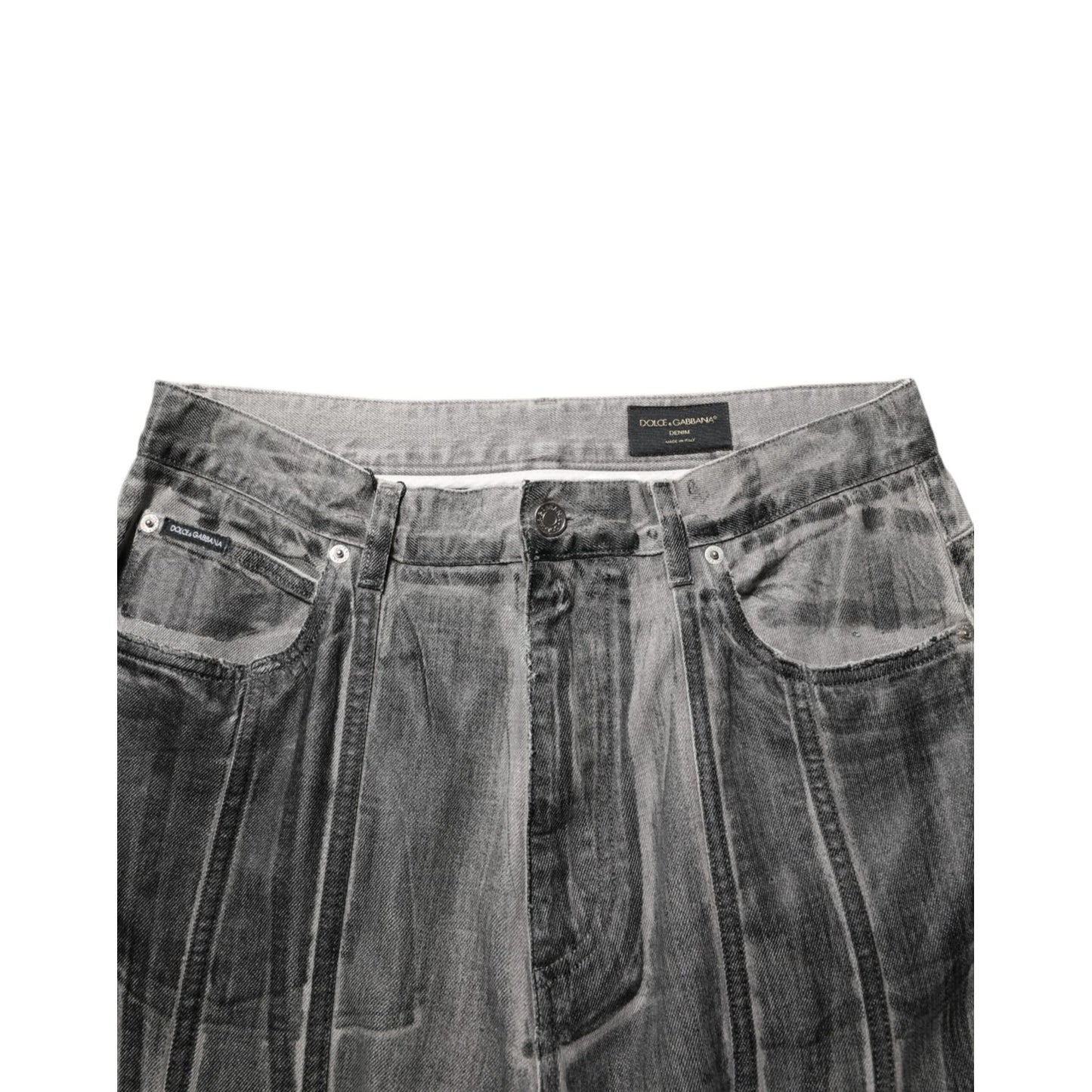 Dolce & Gabbana Black Grey Graphic Print Denim Pants Jeans Dolce & Gabbana