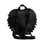 Dolce & Gabbana Black Heart L'Amore Patch Embellished Kids Backpack with logo details and nylon material, rear view.
