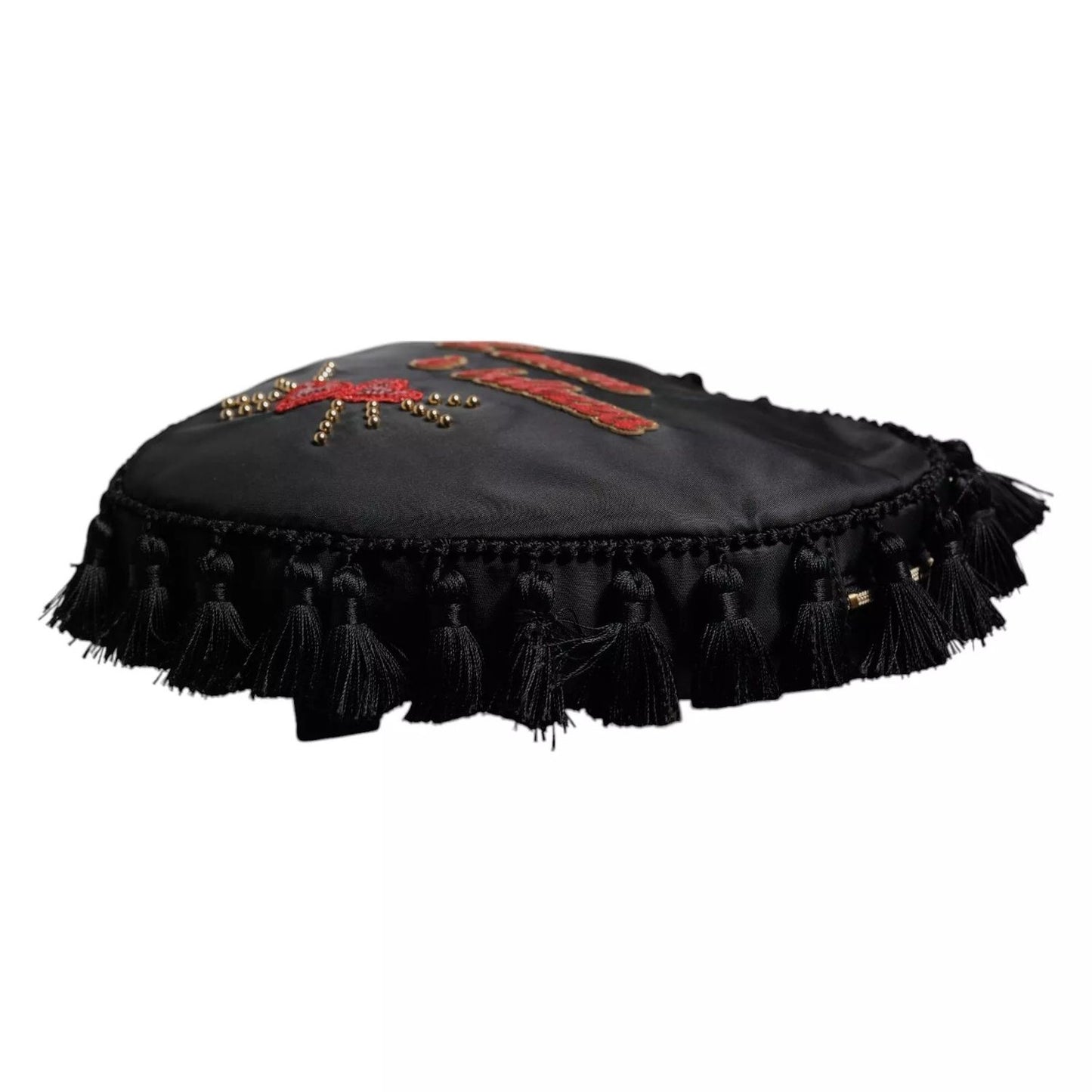 Dolce & Gabbana Black Heart L'Amore Patch Embellished Kids Backpack with tassel details