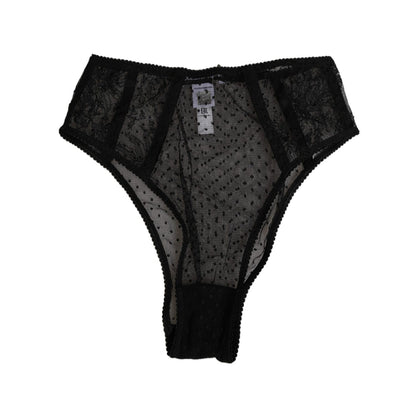 Dolce & Gabbana Black Lace Polka Dot Mesh High Waist Underwear