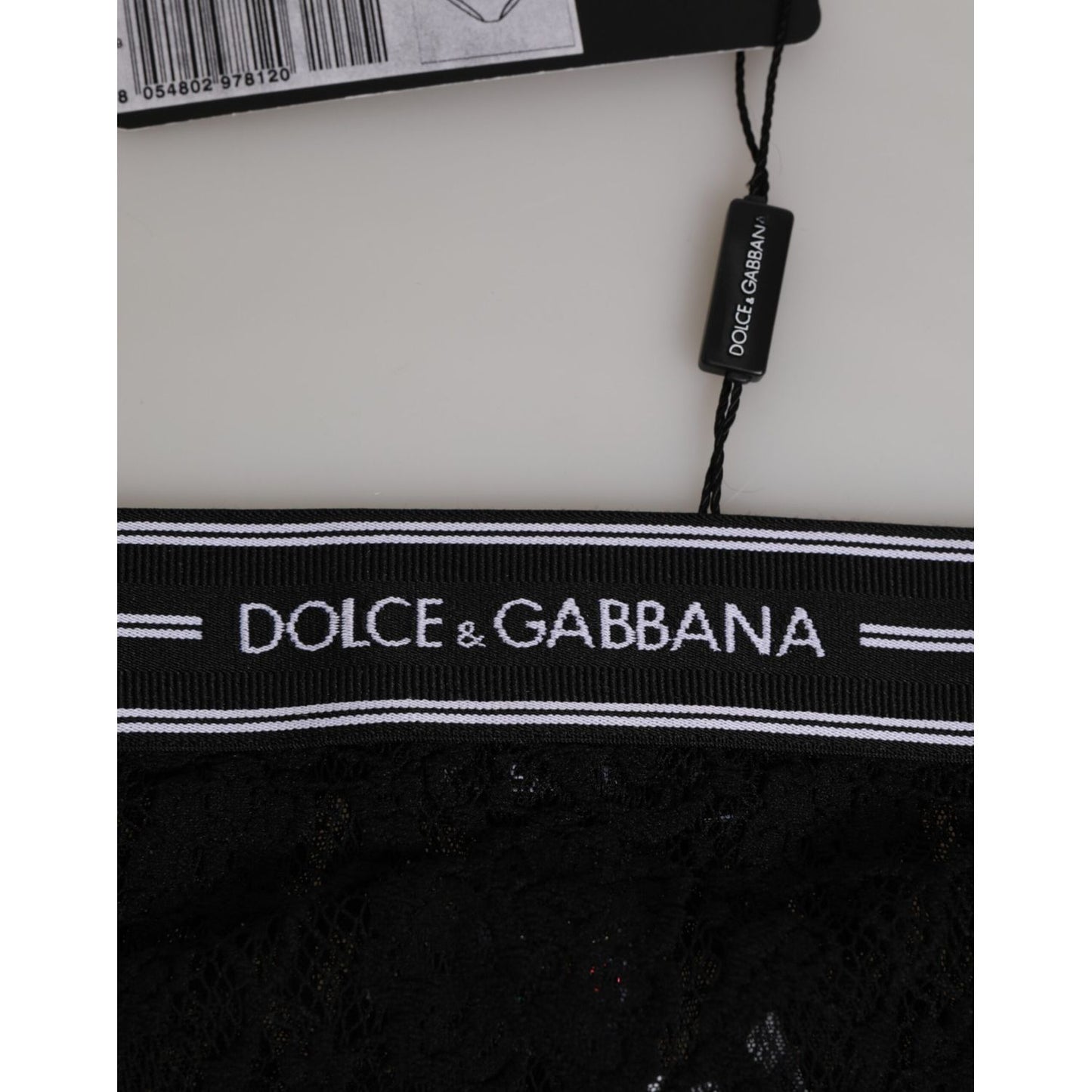 Dolce & Gabbana Black Lace Slip Brief Logo Waistband Underwear