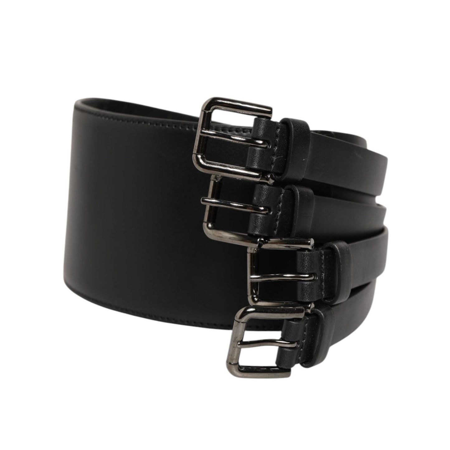 Dolce & Gabbana Black Leather 4-Strap Metal Multi-Buckle Belt Dolce & Gabbana