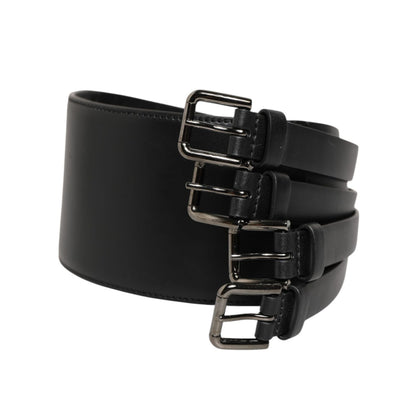 Dolce & Gabbana Black Leather 4-Strap Metal Multi-Buckle Belt Dolce & Gabbana