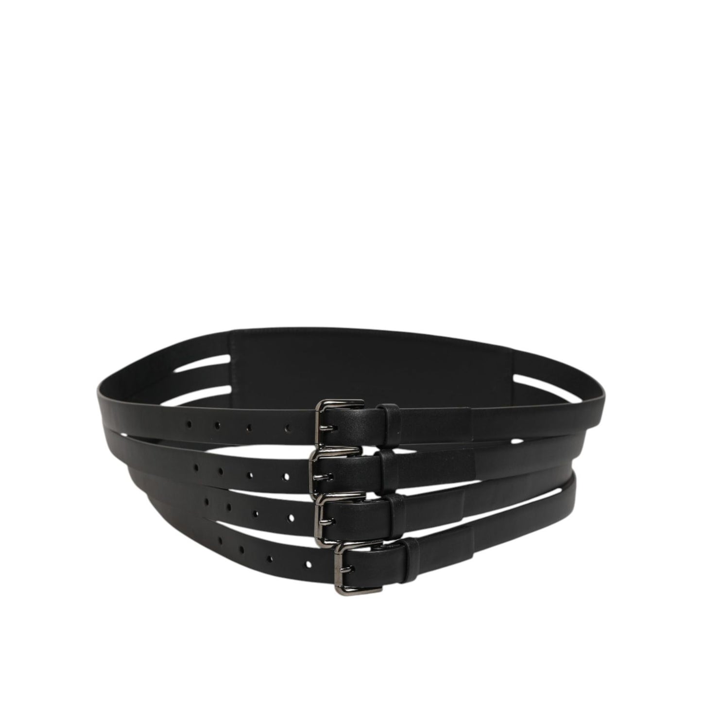 Dolce & Gabbana Black Leather 4-Strap Metal Multi-Buckle Belt Dolce & Gabbana