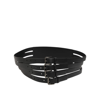 Dolce & Gabbana Black Leather 4-Strap Metal Multi-Buckle Belt Dolce & Gabbana