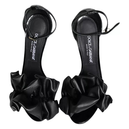 Dolce & Gabbana Black Leather Ankle Strap Heel Sandals Shoes