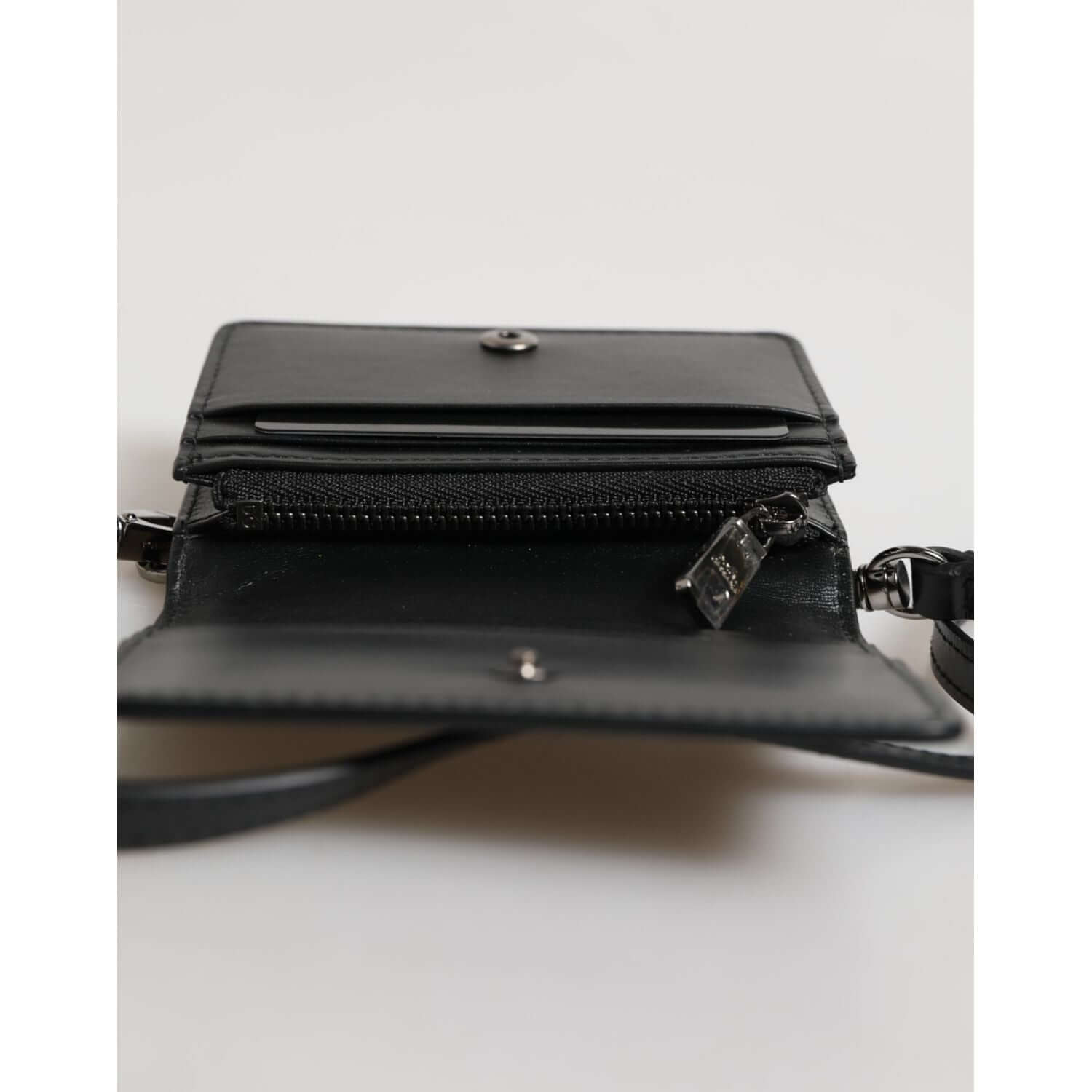 Dolce & Gabbana Black Leather Bifold Card Holder Crossbody Men Borse Bag