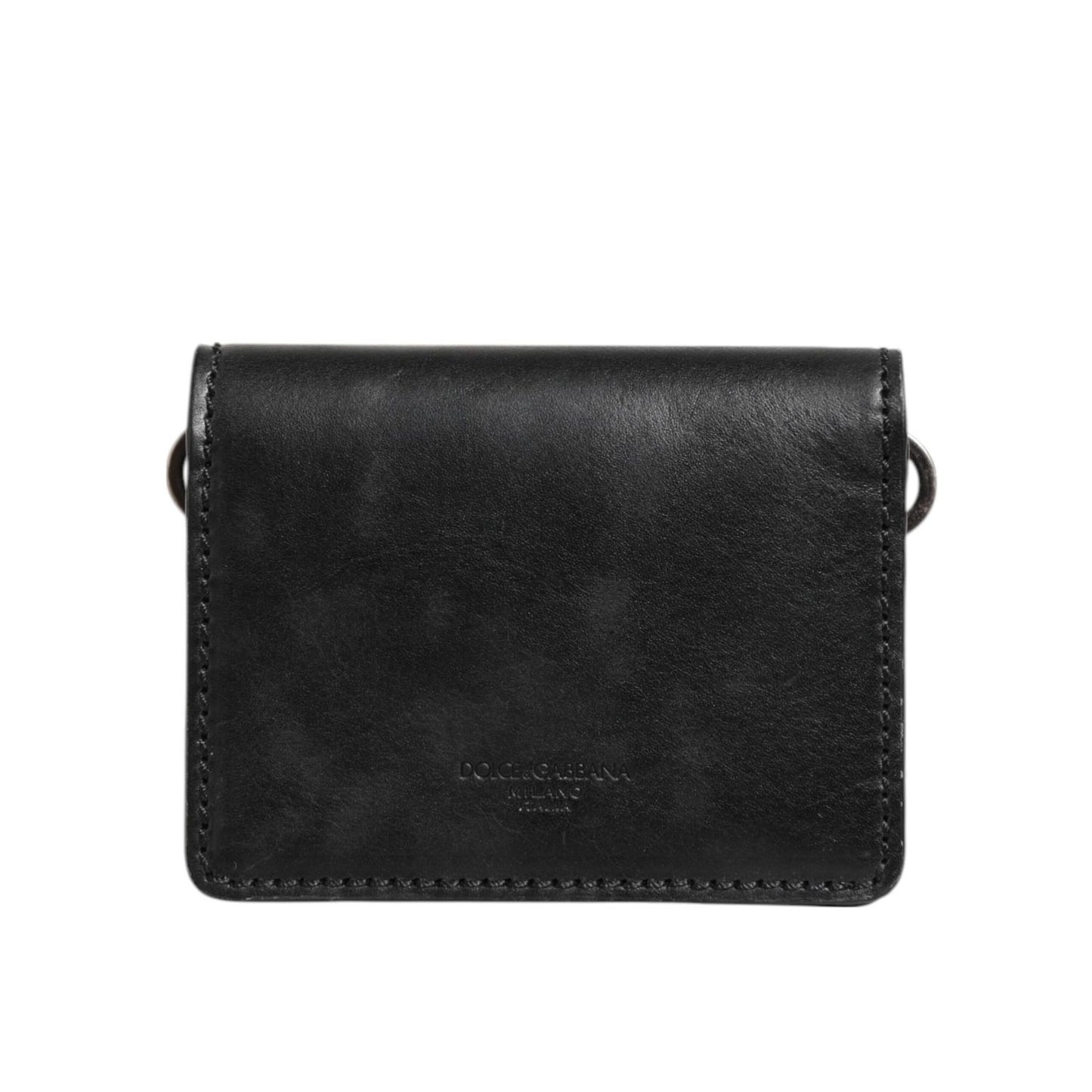 Dolce & Gabbana Black Leather Bifold Card Holder Mens Coin Purse Key Clip Wallet luxury design