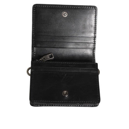 Dolce & Gabbana Black Leather Bifold Card Holder Mens Coin Purse Key Clip Wallet