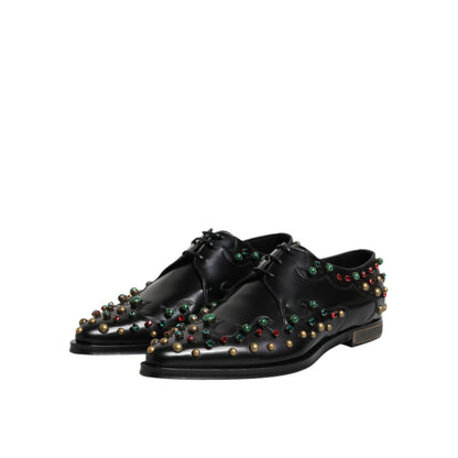 Dolce & Gabbana Black Leather Derby Dress Studded Shoes