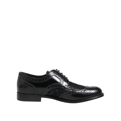 Dolce & Gabbana Black Leather Floral Lace Dress Formal Shoes Dolce & Gabbana