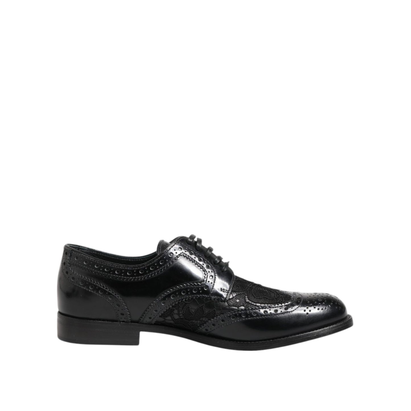 Dolce & Gabbana Black Leather Floral Lace Dress Formal Shoes Dolce & Gabbana