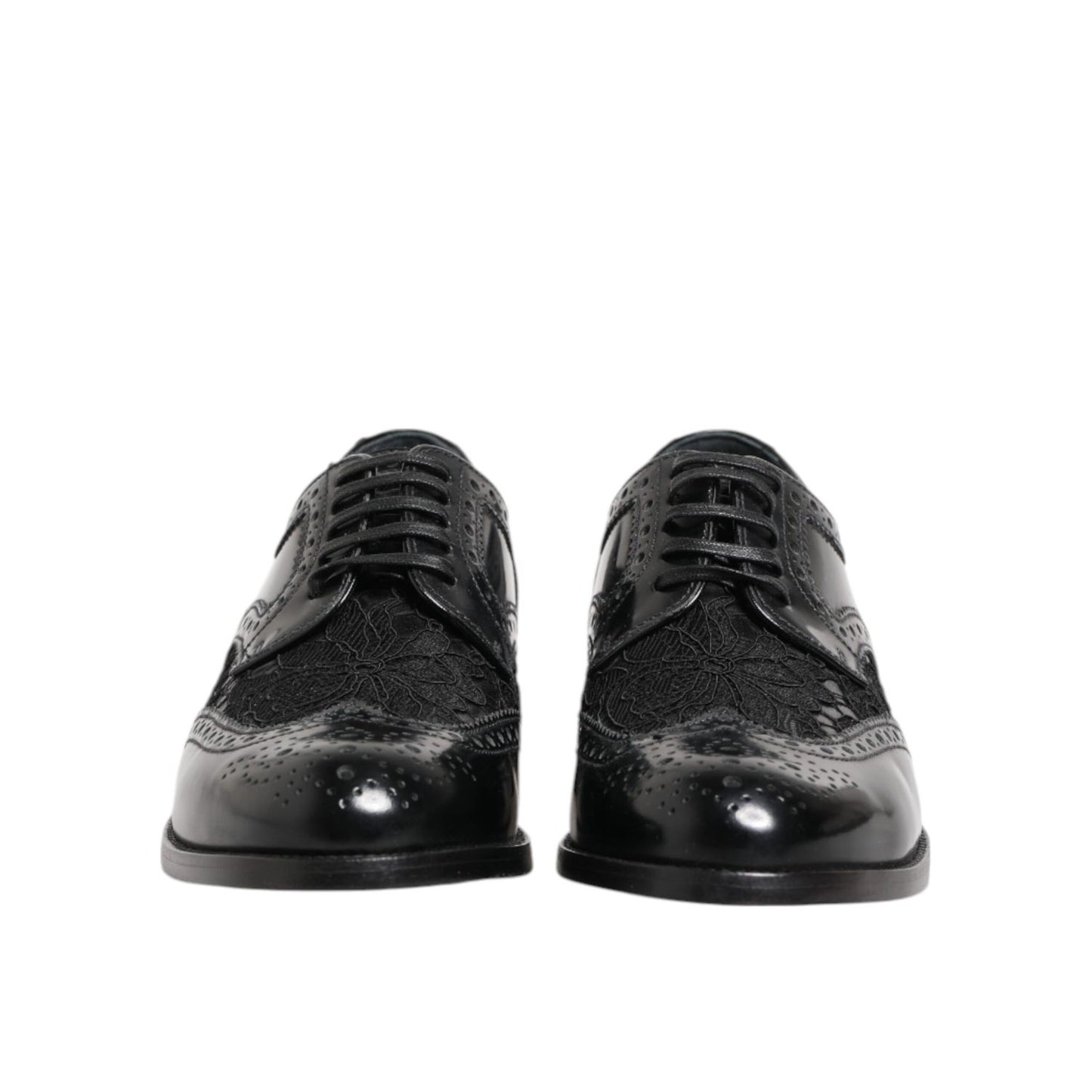 Dolce & Gabbana Black Leather Floral Lace Dress Formal Shoes Dolce & Gabbana