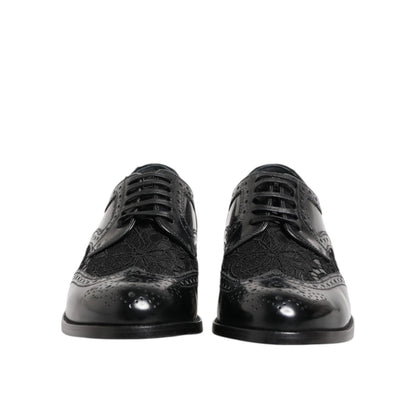Dolce & Gabbana Black Leather Floral Lace Dress Formal Shoes Dolce & Gabbana