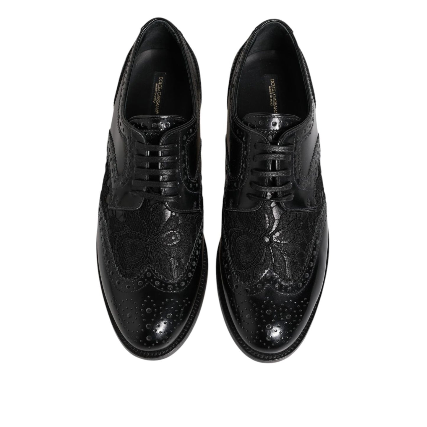 Dolce & Gabbana Black Leather Floral Lace Dress Formal Shoes Dolce & Gabbana