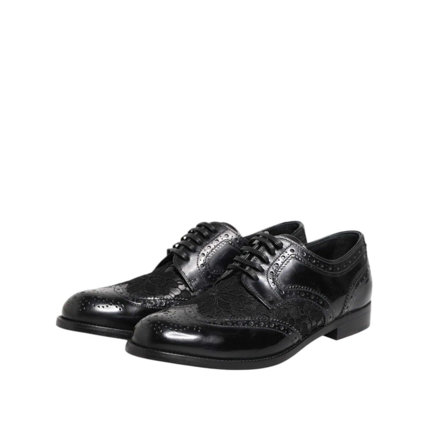 Dolce & Gabbana Black Leather Floral Lace Dress Formal Shoes Dolce & Gabbana