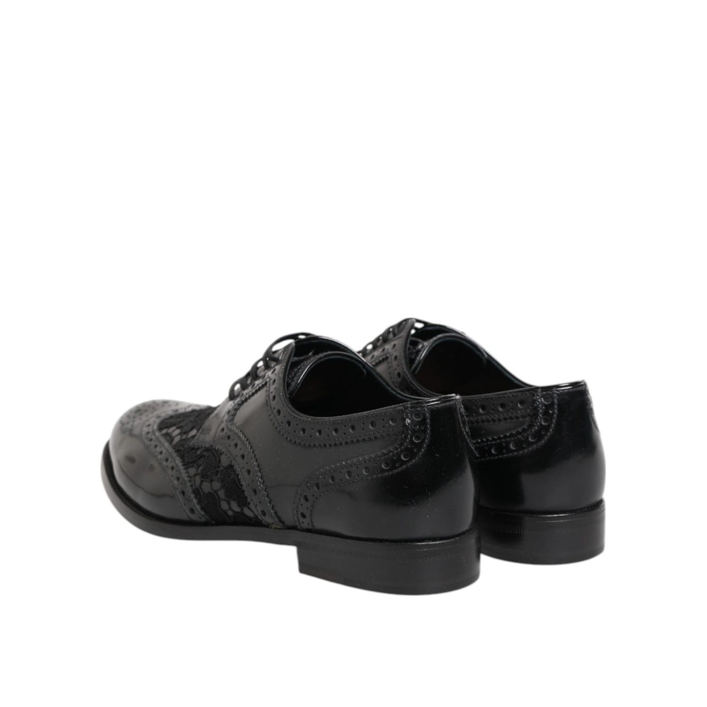 Dolce & Gabbana Black Leather Floral Lace Dress Formal Shoes Dolce & Gabbana