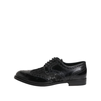 Dolce & Gabbana Black Leather Floral Lace Dress Formal Shoes Dolce & Gabbana