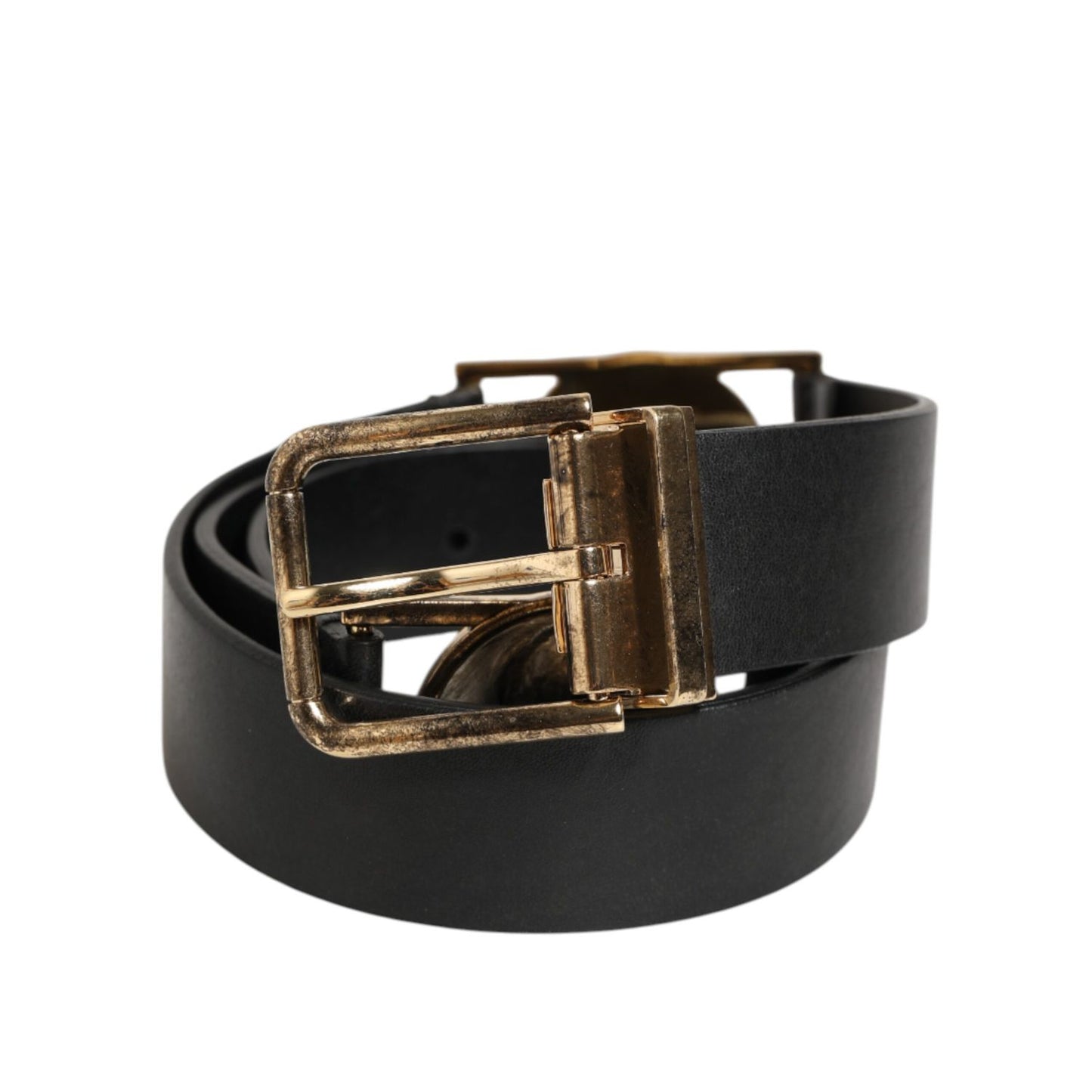 Dolce & Gabbana Black Leather Gold Silver Coin Buckle Belt Dolce & Gabbana