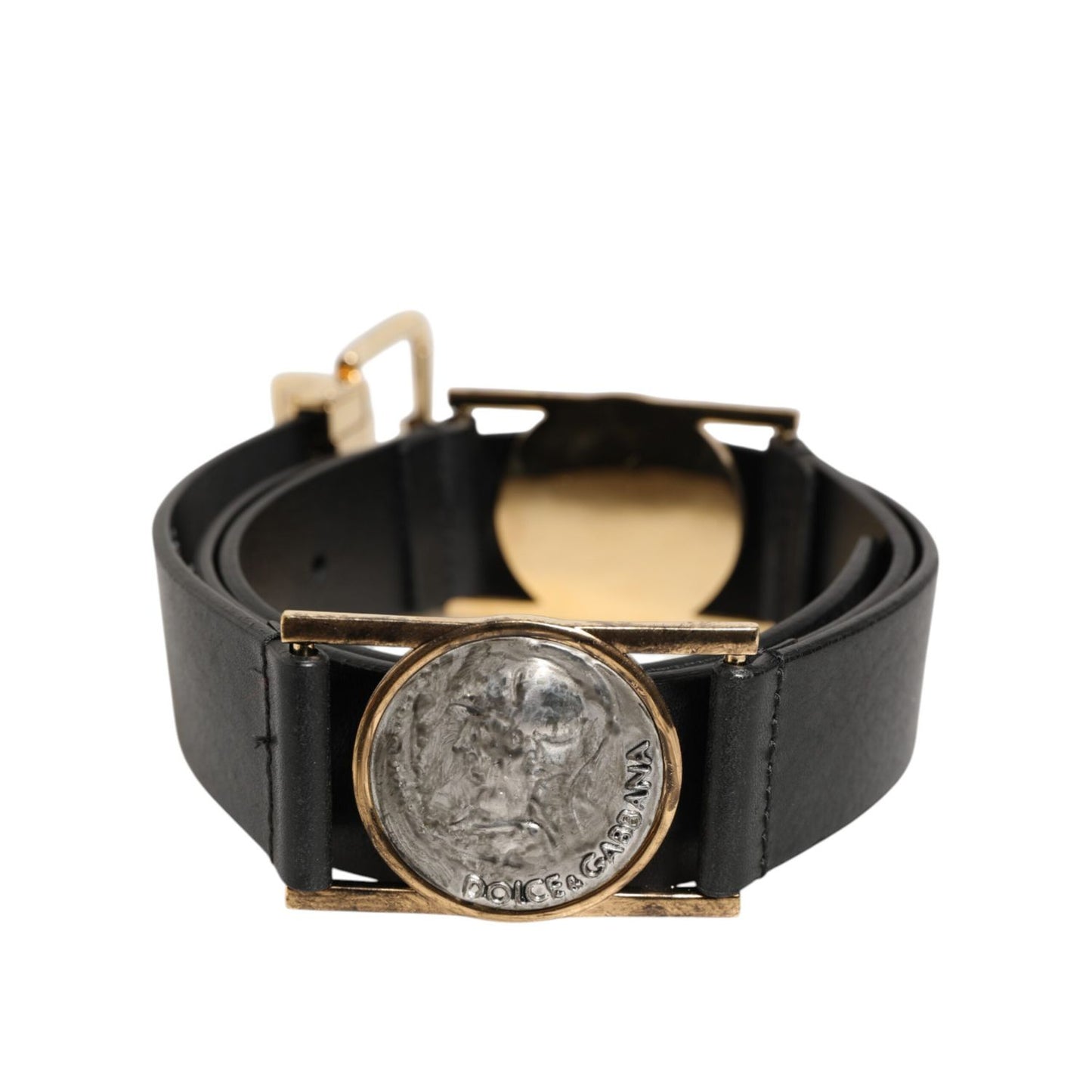 Dolce & Gabbana Black Leather Gold Silver Coin Buckle Belt Dolce & Gabbana
