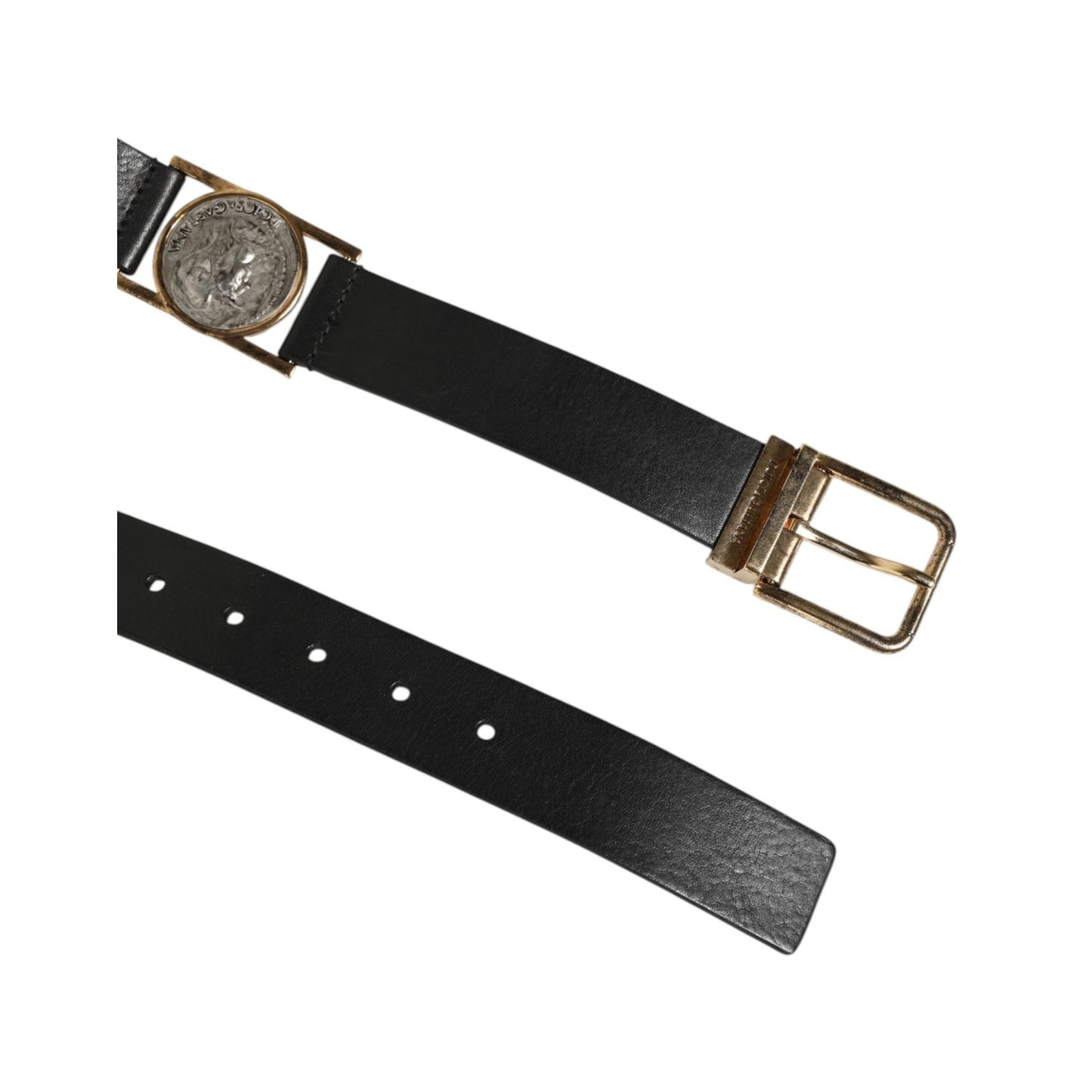 Dolce & Gabbana Black Leather Gold Silver Coin Buckle Belt Dolce & Gabbana