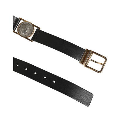 Dolce & Gabbana Black Leather Gold Silver Coin Buckle Belt Dolce & Gabbana