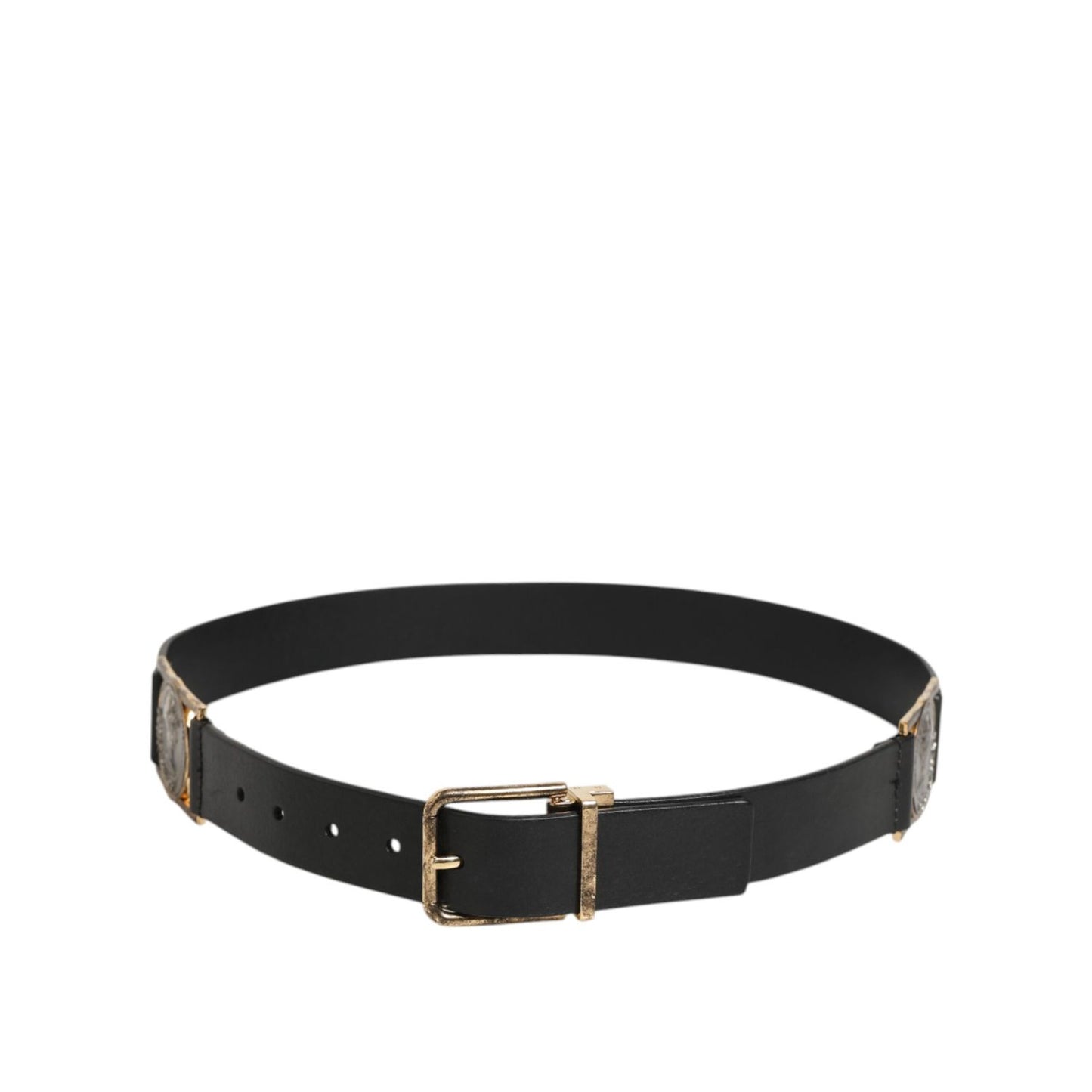 Dolce & Gabbana Black Leather Gold Silver Coin Buckle Belt Dolce & Gabbana