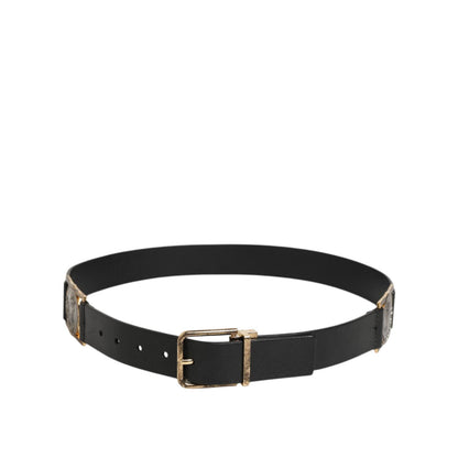Dolce & Gabbana Black Leather Gold Silver Coin Buckle Belt Dolce & Gabbana