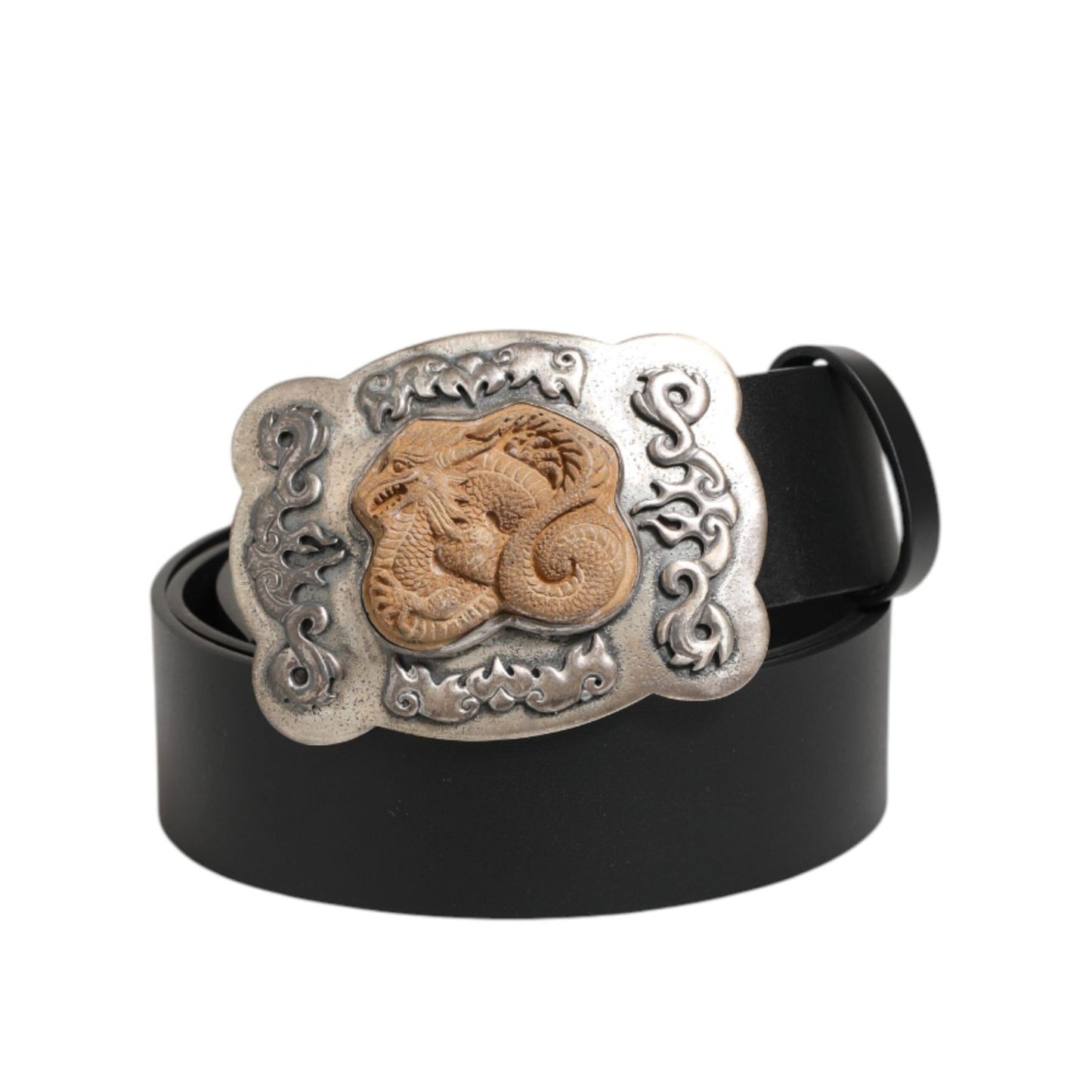 Dolce & Gabbana Black Leather Gothic Dragon Metal Buckle Belt Dolce & Gabbana