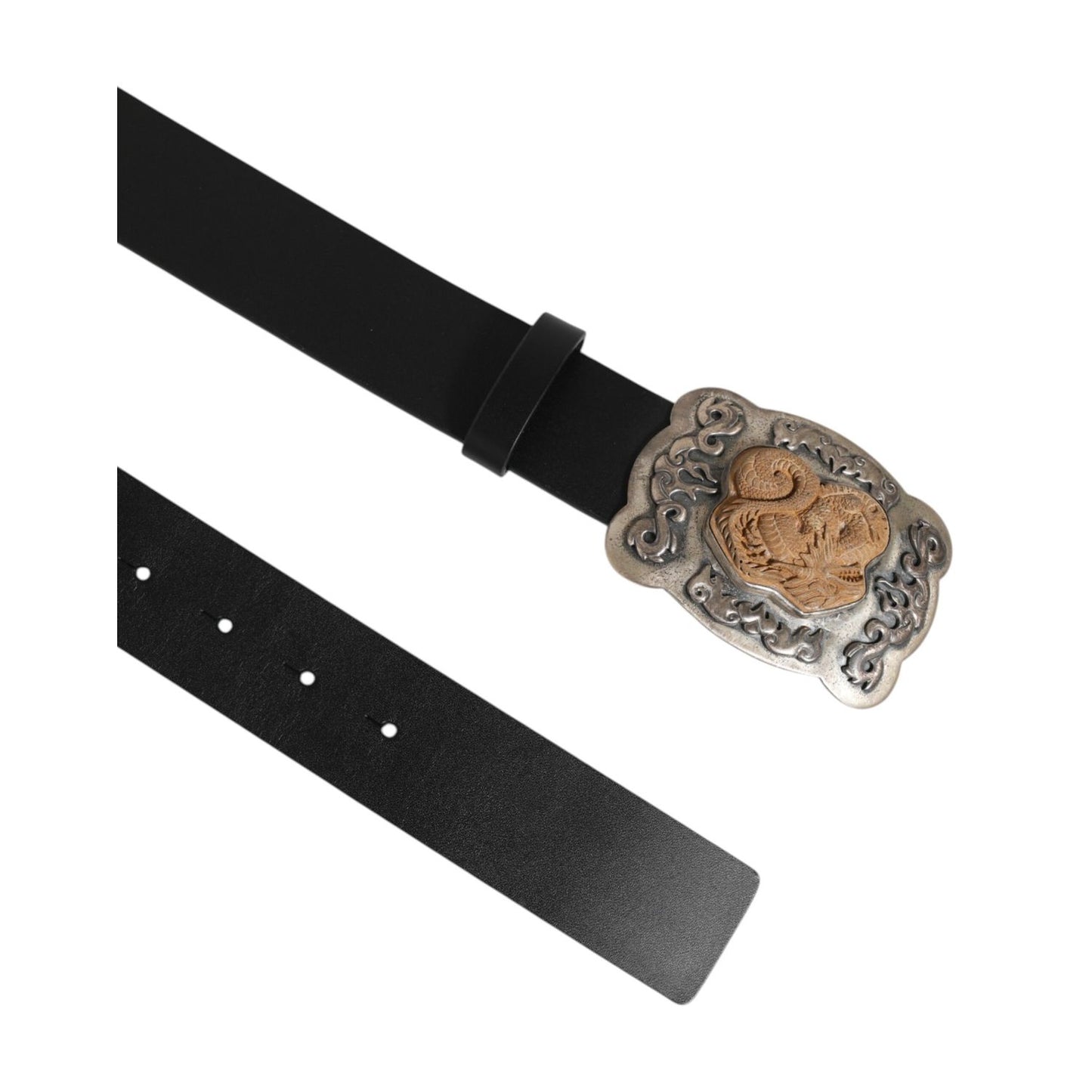 Dolce & Gabbana Black Leather Gothic Dragon Metal Buckle Belt Dolce & Gabbana