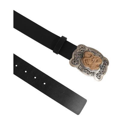 Dolce & Gabbana Black Leather Gothic Dragon Metal Buckle Belt Dolce & Gabbana