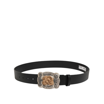 Dolce & Gabbana Black Leather Gothic Dragon Metal Buckle Belt Dolce & Gabbana
