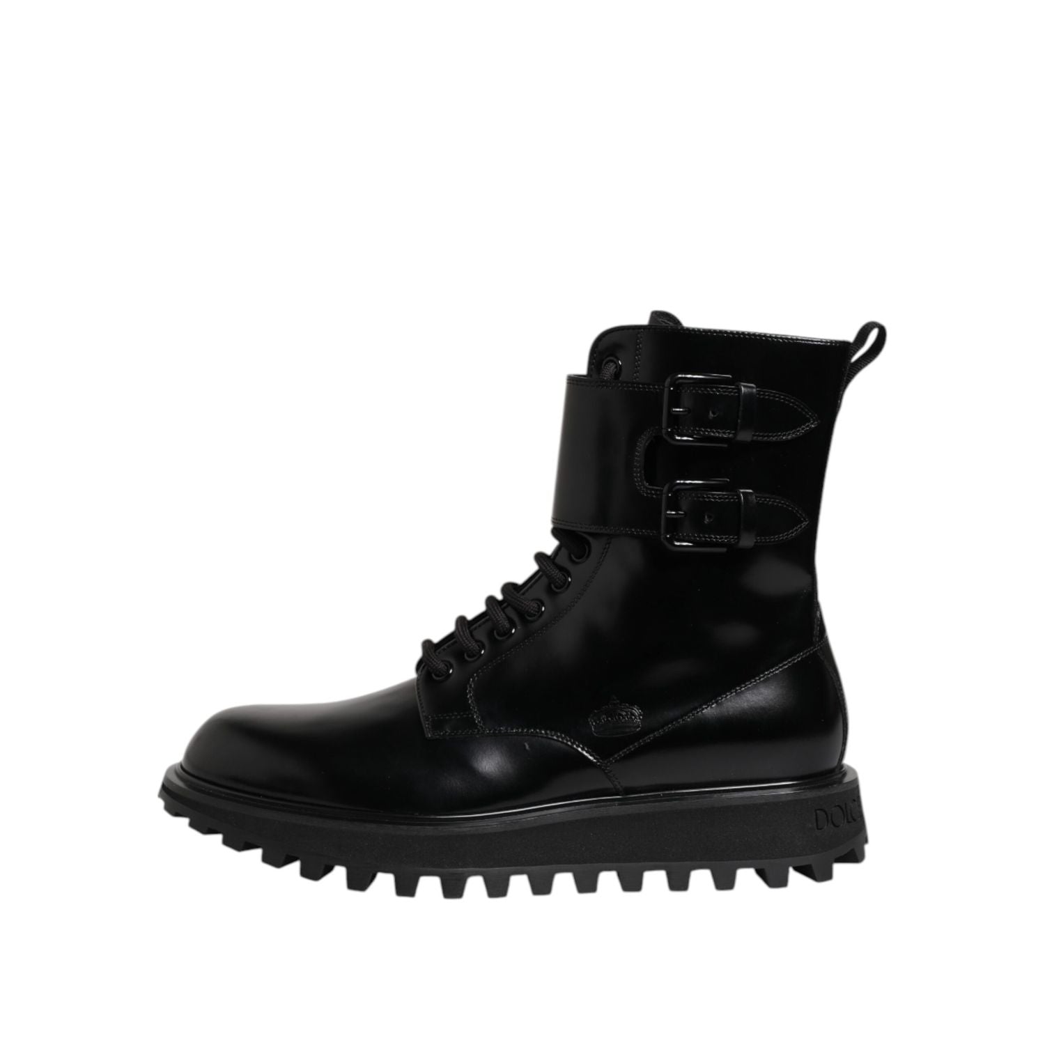 Dolce & Gabbana Black Leather Lace Up Mid Calf Boots Shoes