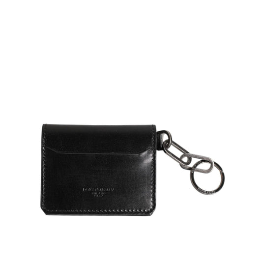 Dolce & Gabbana Black Leather Logo Embossed Key Chain Card Holder Wallet SMY11294