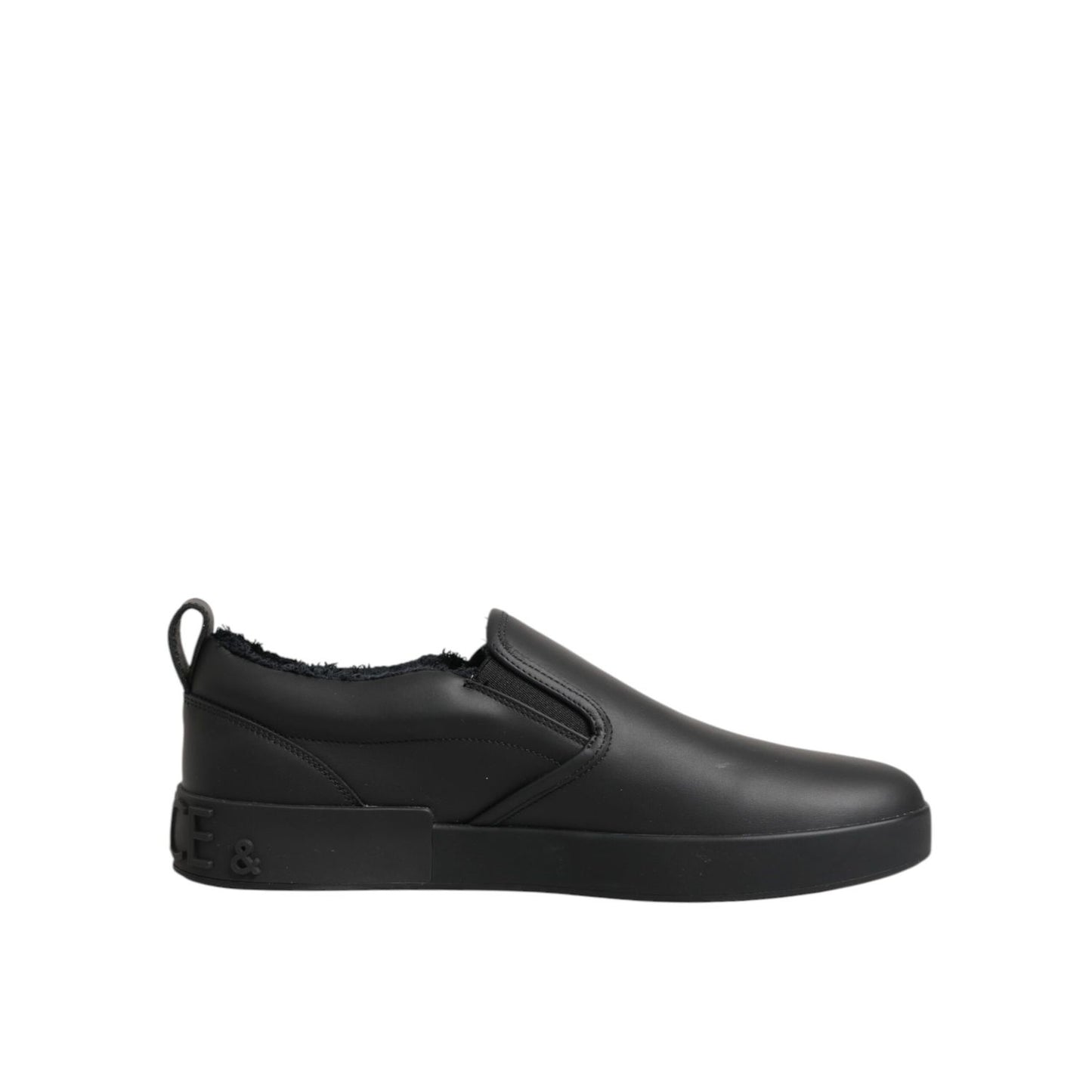 Dolce & Gabbana Black Leather Low Top Slip On Sneakers Shoes Dolce & Gabbana