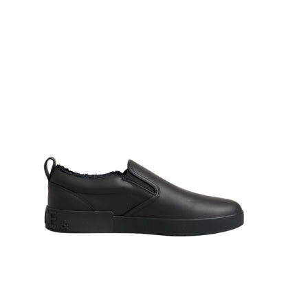 Dolce & Gabbana Black Leather Low Top Slip On Sneakers Shoes Dolce & Gabbana