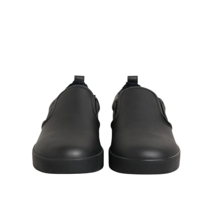Dolce & Gabbana Black Leather Low Top Slip On Sneakers Shoes Dolce & Gabbana