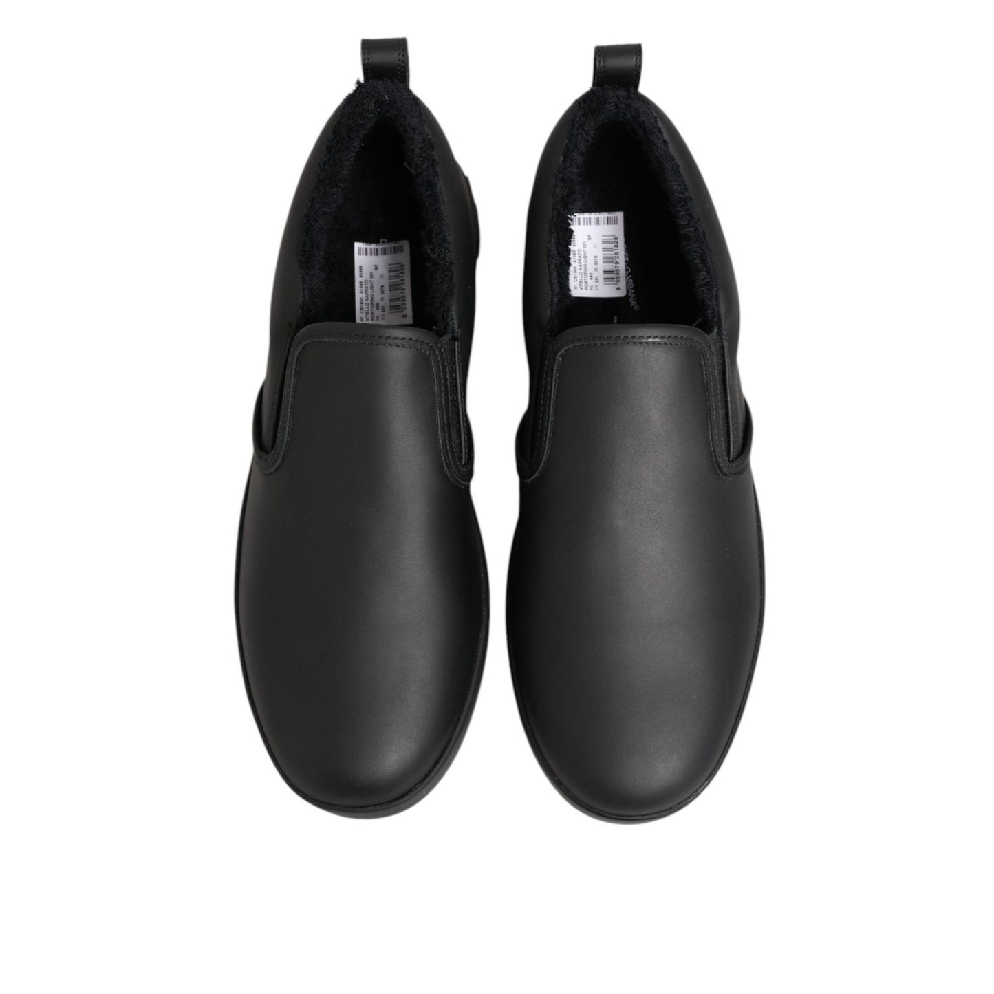 Dolce & Gabbana Black Leather Low Top Slip On Sneakers Shoes Dolce & Gabbana