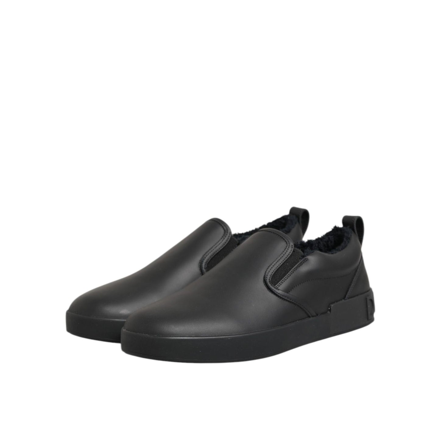 Dolce & Gabbana Black Leather Low Top Slip On Sneakers Shoes Dolce & Gabbana