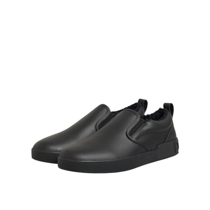 Dolce & Gabbana Black Leather Low Top Slip On Sneakers Shoes Dolce & Gabbana