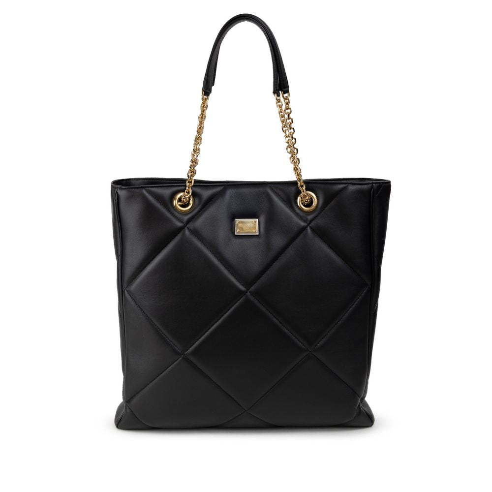 Dolce & Gabbana Black Leather Matelassé Tote Bag