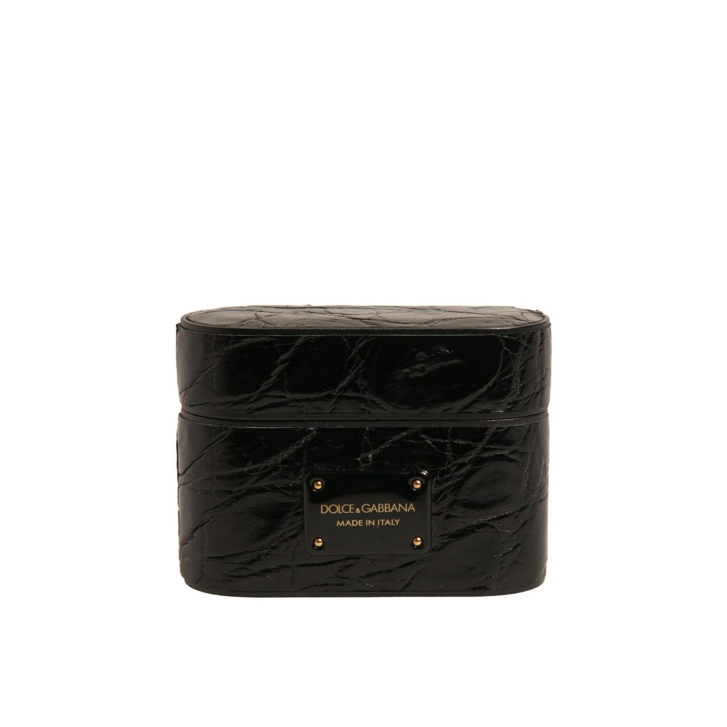 Dolce & Gabbana Black Leather Metal Logo Plaque Holder Airpods Case Dolce & Gabbana