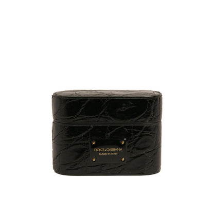 Dolce & Gabbana Black Leather Metal Logo Plaque Holder Airpods Case Dolce & Gabbana