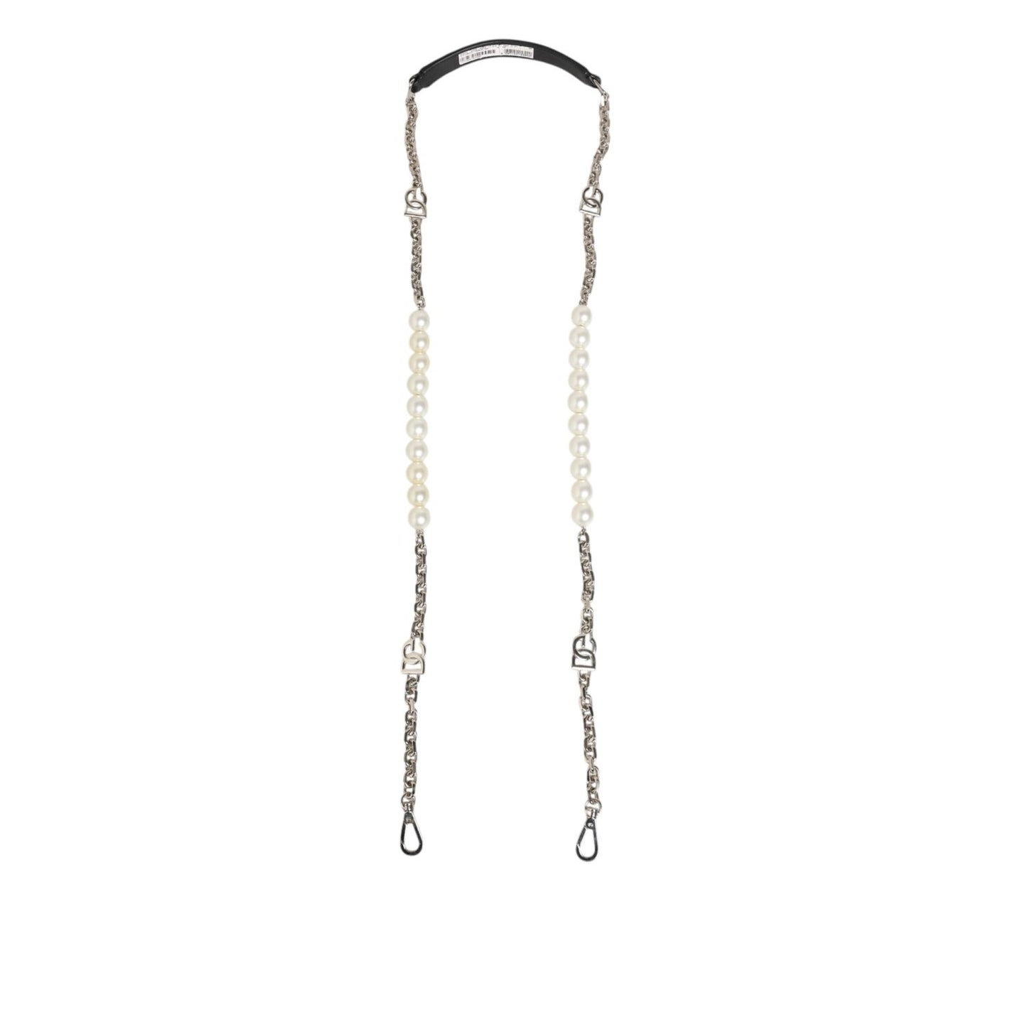Dolce & Gabbana Black Leather Pearl Chain Bag Accessory Shoulder Strap Dolce & Gabbana