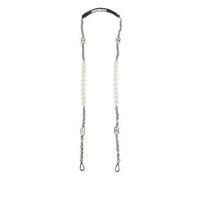 Dolce & Gabbana Black Leather Pearl Chain Bag Accessory Shoulder Strap Dolce & Gabbana