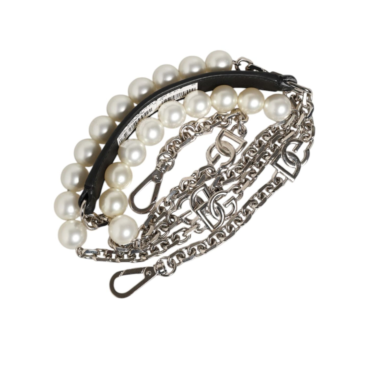 Dolce & Gabbana Black Leather Pearl Chain Bag Accessory Shoulder Strap Dolce & Gabbana