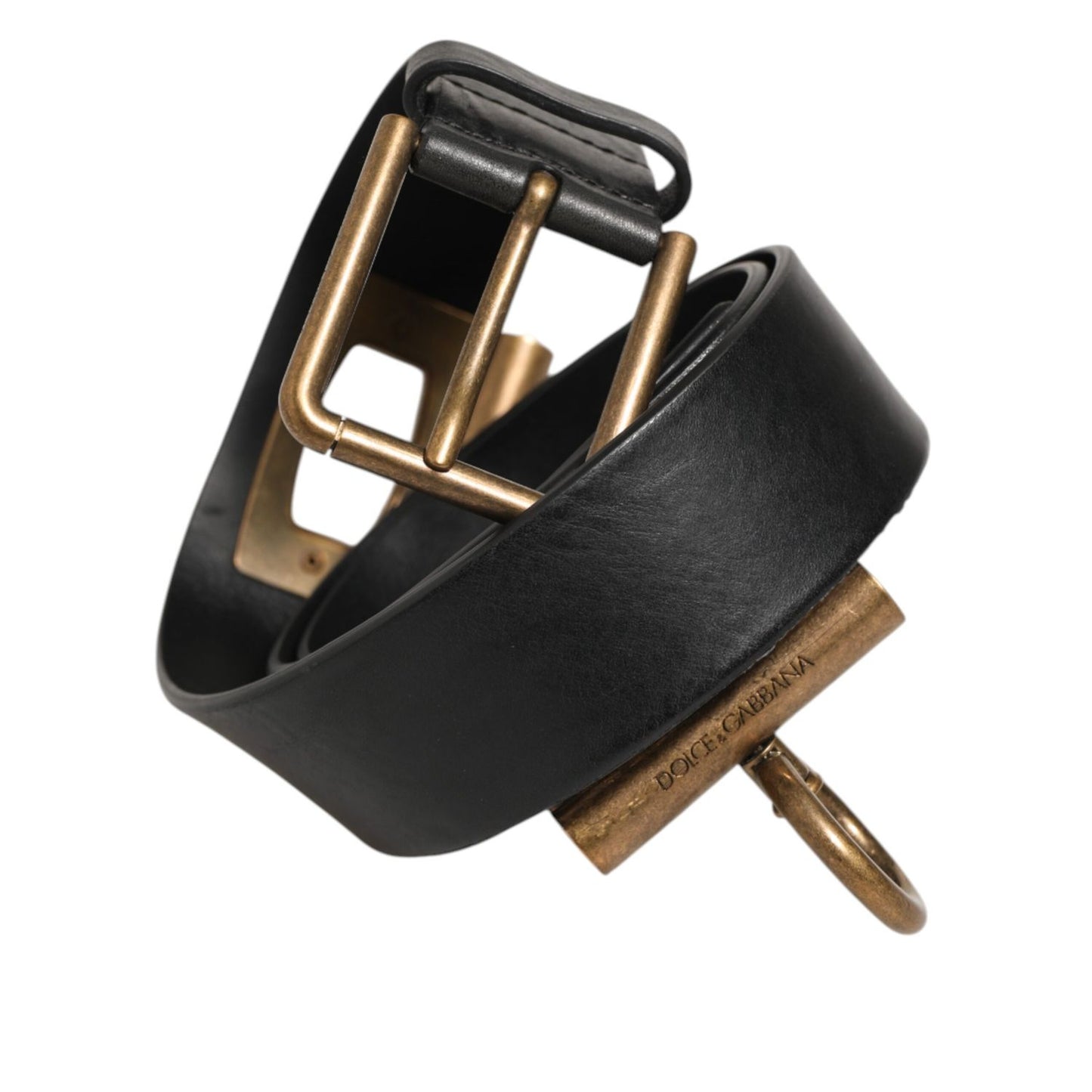Dolce & Gabbana Black Leather Side Rings Brass Buckle Belt Dolce & Gabbana