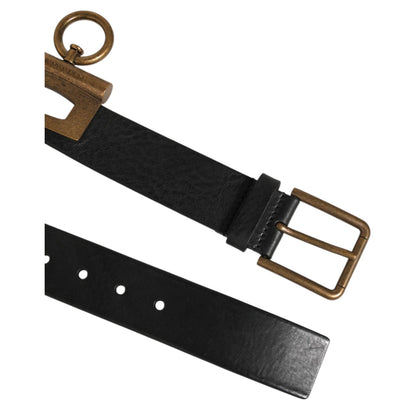 Dolce & Gabbana Black Leather Side Rings Brass Buckle Belt Dolce & Gabbana