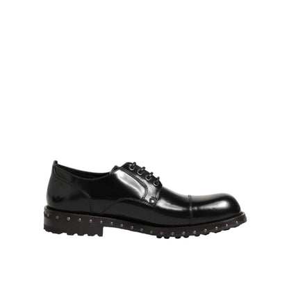 Dolce & Gabbana Black Leather Studded Men Formal Derby Shoes Dolce & Gabbana