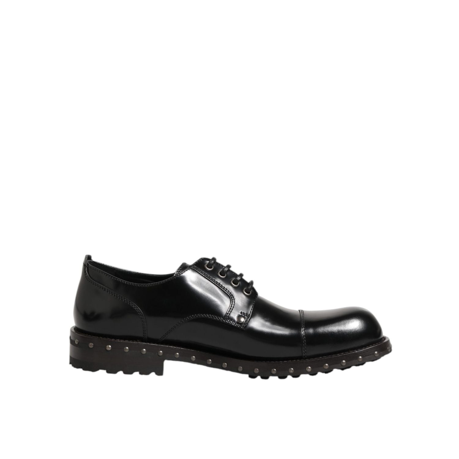 Dolce & Gabbana Black Leather Studded Men Formal Derby Shoes